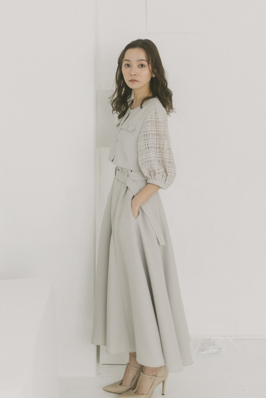 【Ruimeme】puff sleeve docking dress / ice gray