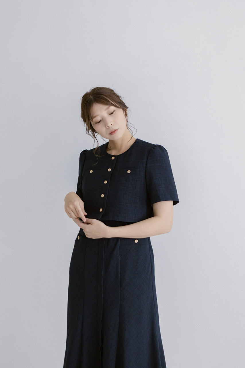 【Ruimeme】no collar bolero jacket / navy