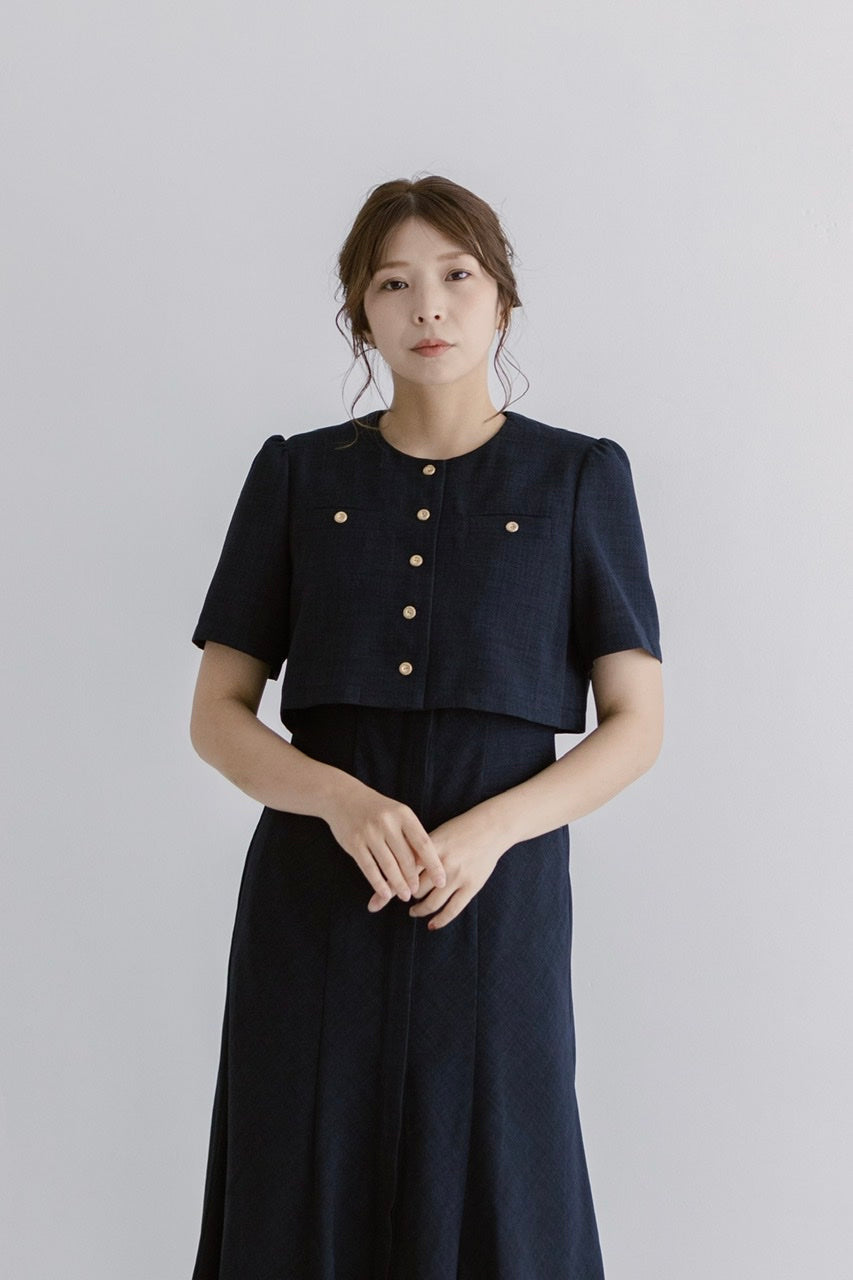 【Ruimeme】no collar bolero jacket / navy