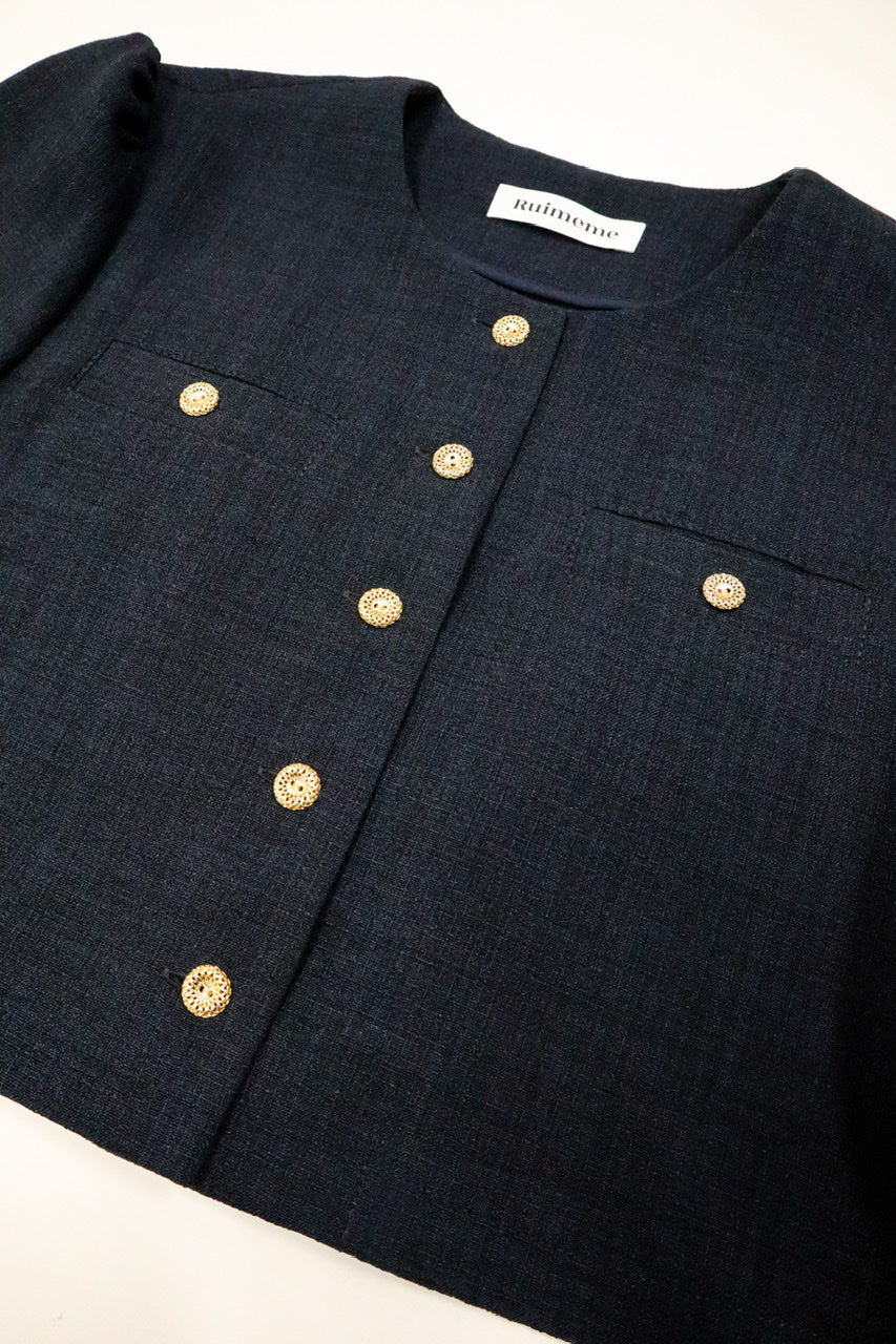 【Ruimeme】no collar bolero jacket / navy