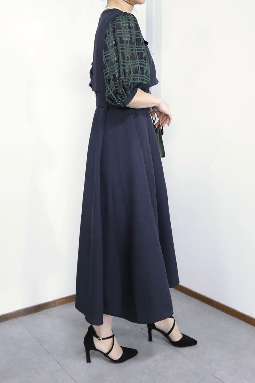 【Ruimeme】puff sleeve docking dress / navy