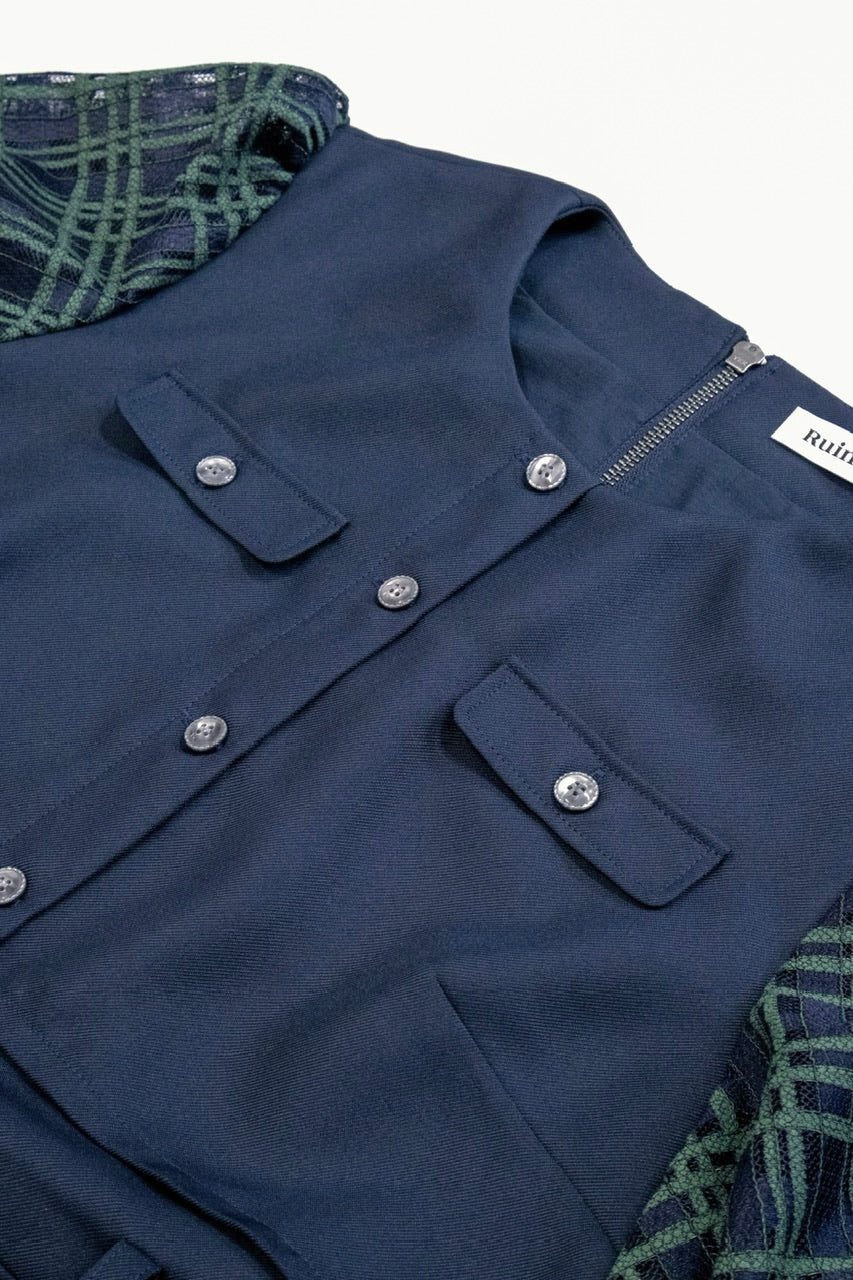 【Ruimeme】puff sleeve docking dress / navy