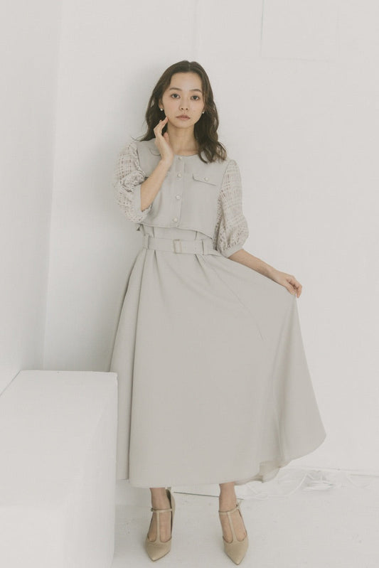 【Ruimeme】puff sleeve docking dress / ice gray