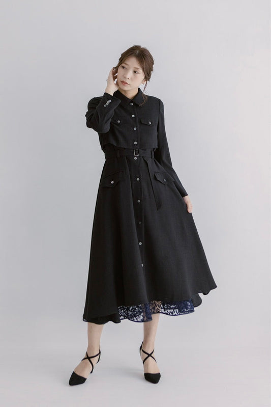 【Ruimeme】〈Manon〉docking flare dress / Black