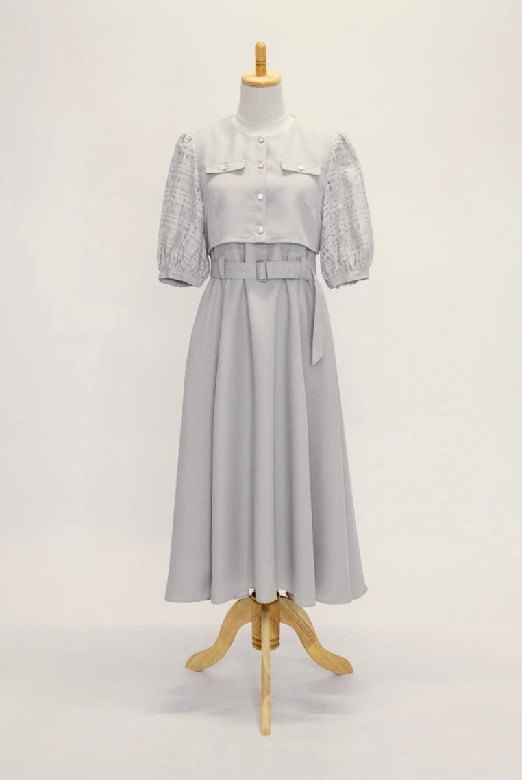 【Ruimeme】puff sleeve docking dress / ice gray