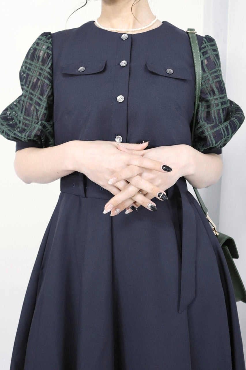 【Ruimeme】puff sleeve docking dress / navy