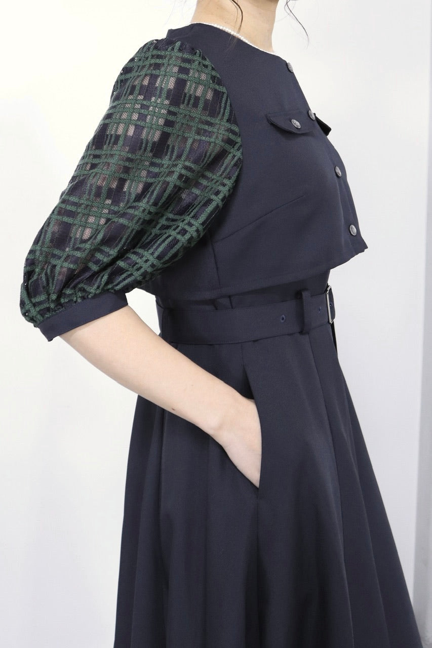 【Ruimeme】puff sleeve docking dress / navy