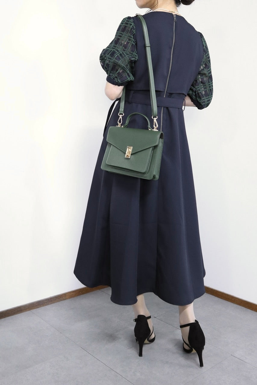 【Ruimeme】puff sleeve docking dress / navy