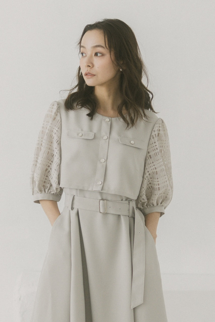 【Ruimeme】puff sleeve docking dress / ice gray