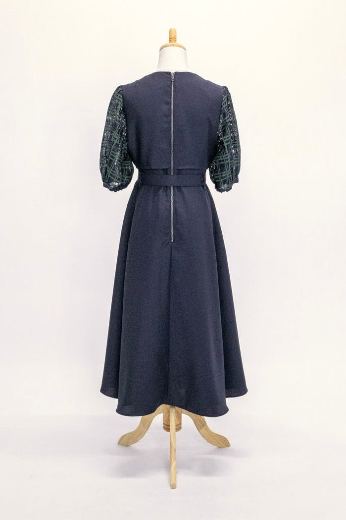 【Ruimeme】puff sleeve docking dress / navy