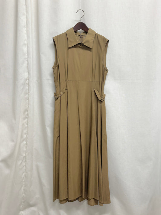 【SAMPLE】waist belt shirt collar dress / camel