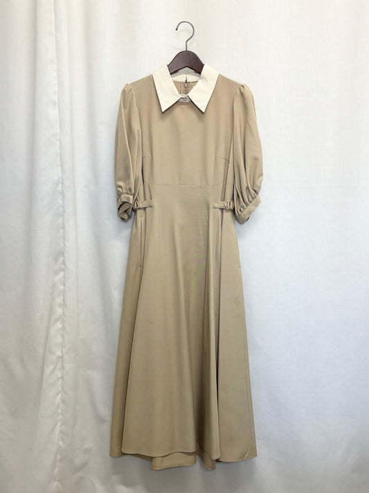 【SAMPLE】waist belt puff sleeve dress / beige