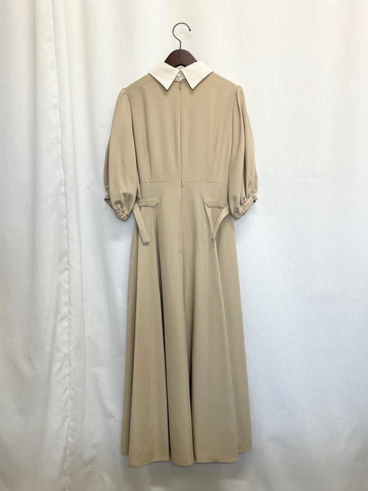 【SAMPLE】waist belt puff sleeve dress / beige