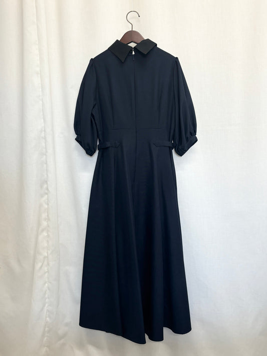 【SAMPLE】waist belt puff sleeve dress / navy