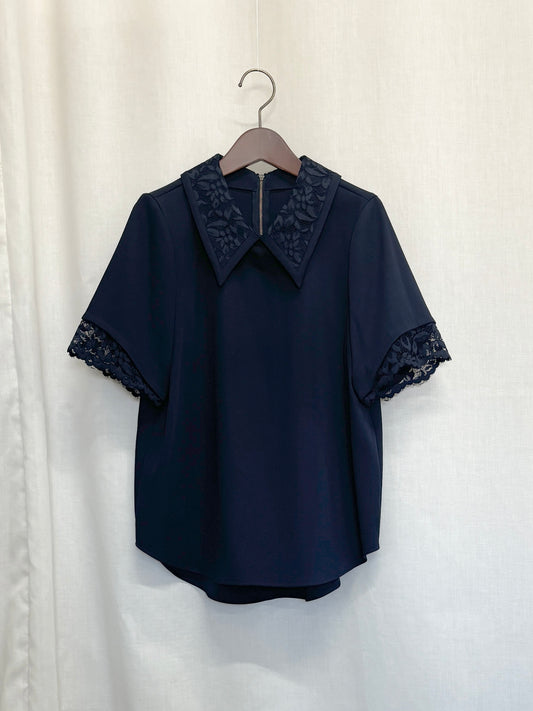 【SAMPLE】lace collar blouse / navy