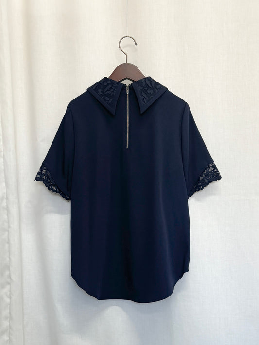 【SAMPLE】lace collar blouse / navy