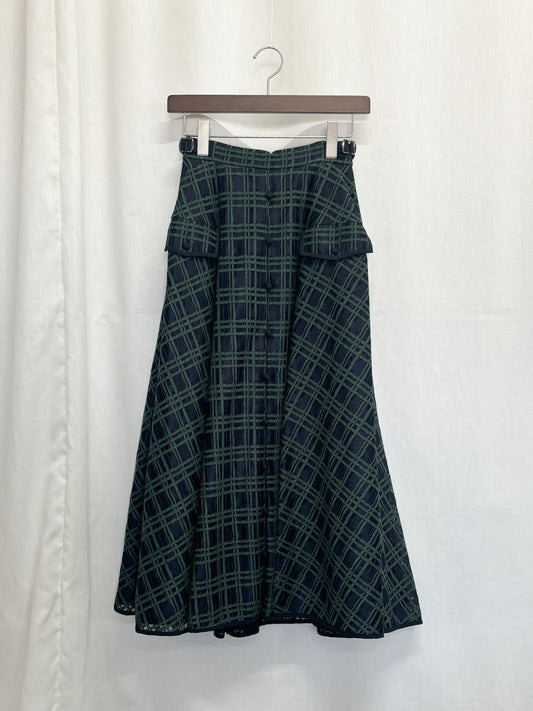 【SAMPLE】piping lace skirt / green×navy