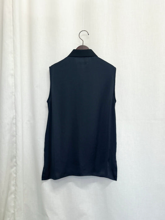 【SAMPLE】round collar sleeveless blouse / navy×black