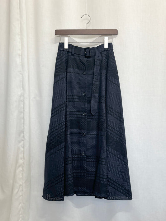 【SAMPLE】block tile check circular skirt / navy