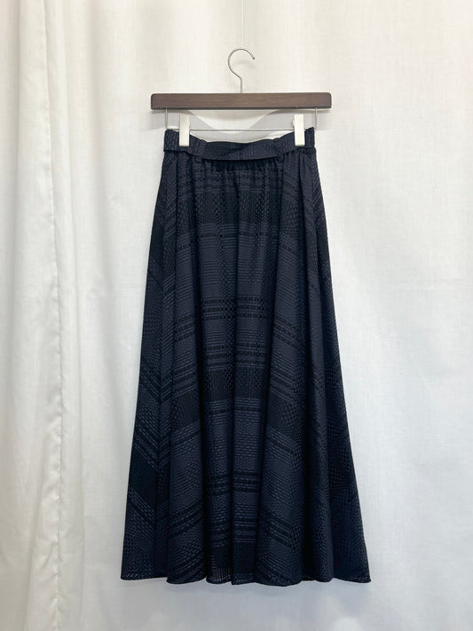 【SAMPLE】block tile check circular skirt / navy