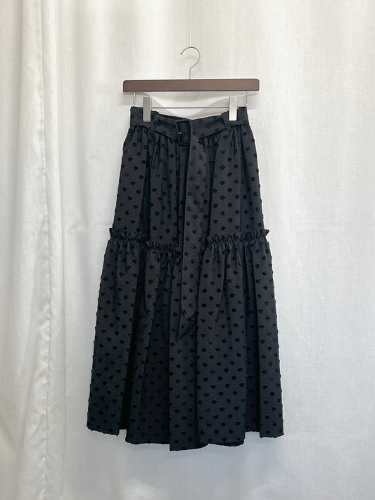 【SAMPLE】〈Fleur〉gather tiered skirt / black（ドット）