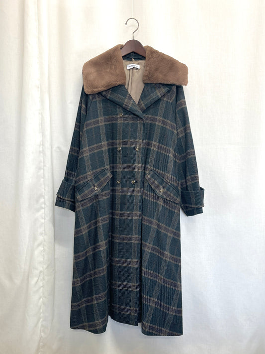 【SAMPLE】double breasted big collar coat / dark green