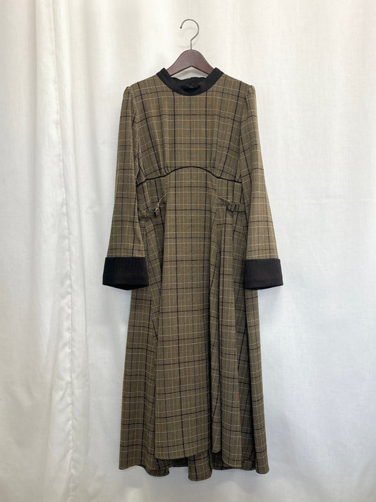 【SAMPLE】waist belt check dress / brown