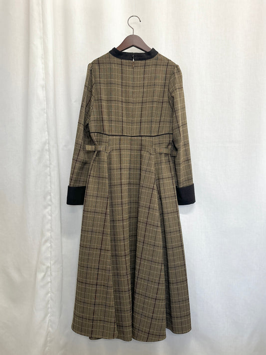 【SAMPLE】waist belt check dress / brown