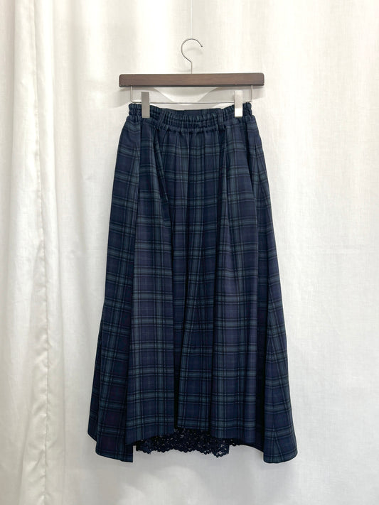 【SAMPLE】Armelle tuck skirt / navy check（2nd sample）