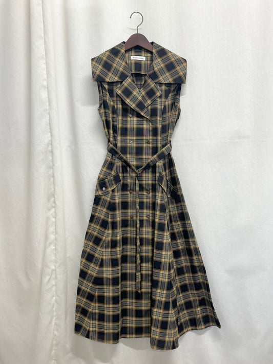 【SAMPLE】big collar sleeveless trench dress / navy check