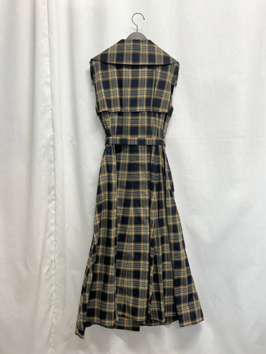 【SAMPLE】big collar sleeveless trench dress / navy check