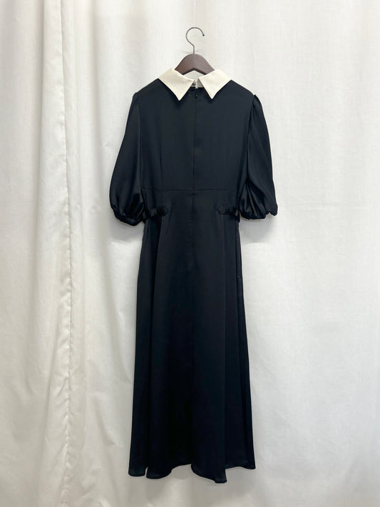 【SAMPLE】waist puff sleeve dress / black