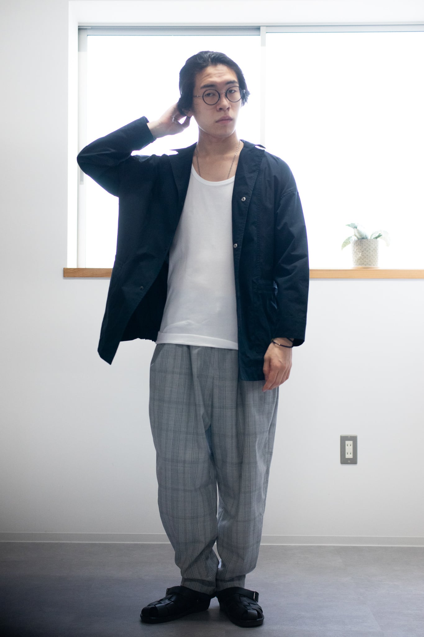 KONTRACT ミックスファブリックアシンメトリージャケット(001-07JK) dark navy size:2