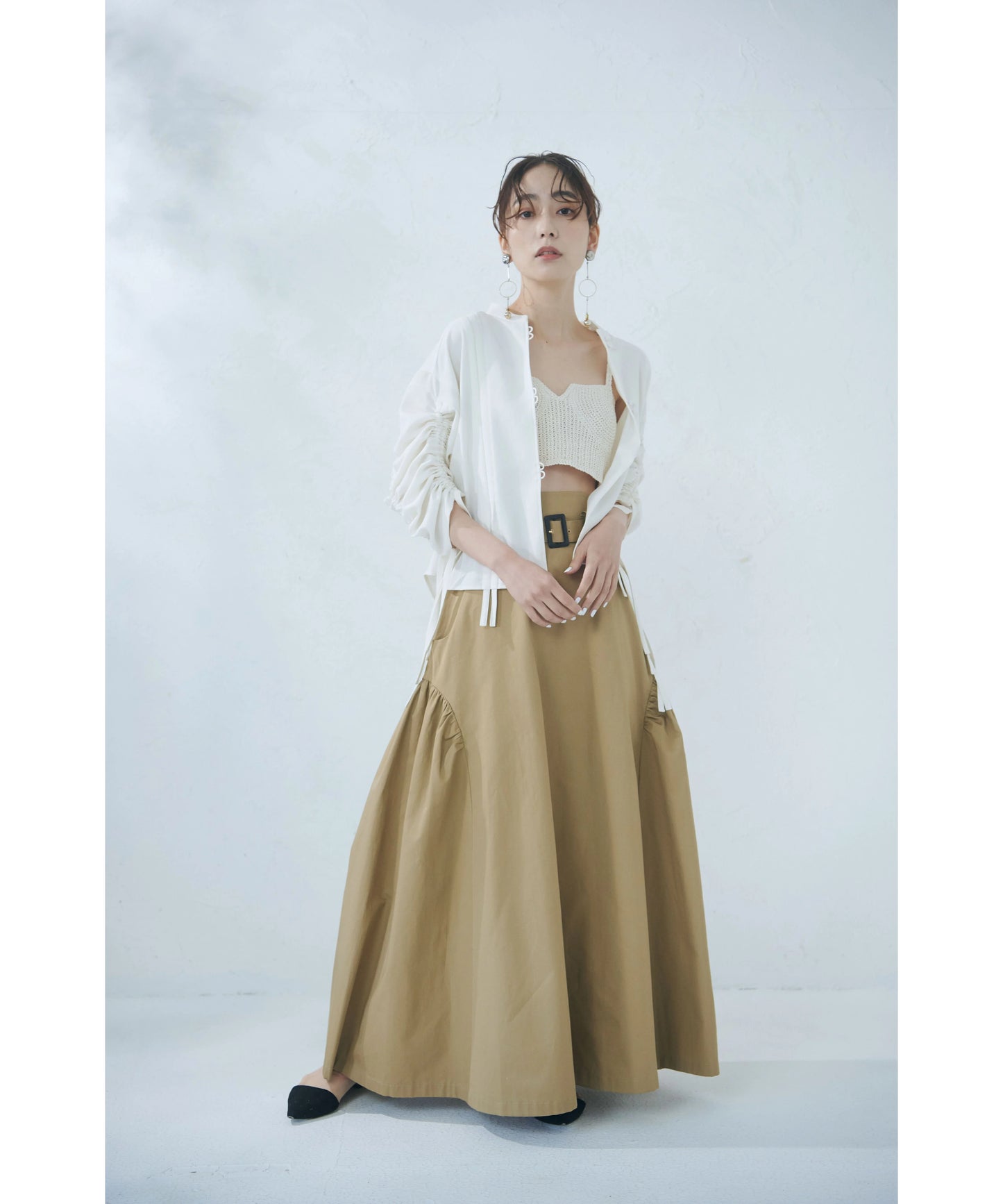 【jesh】Gather High Waist Skirt	/ Beige