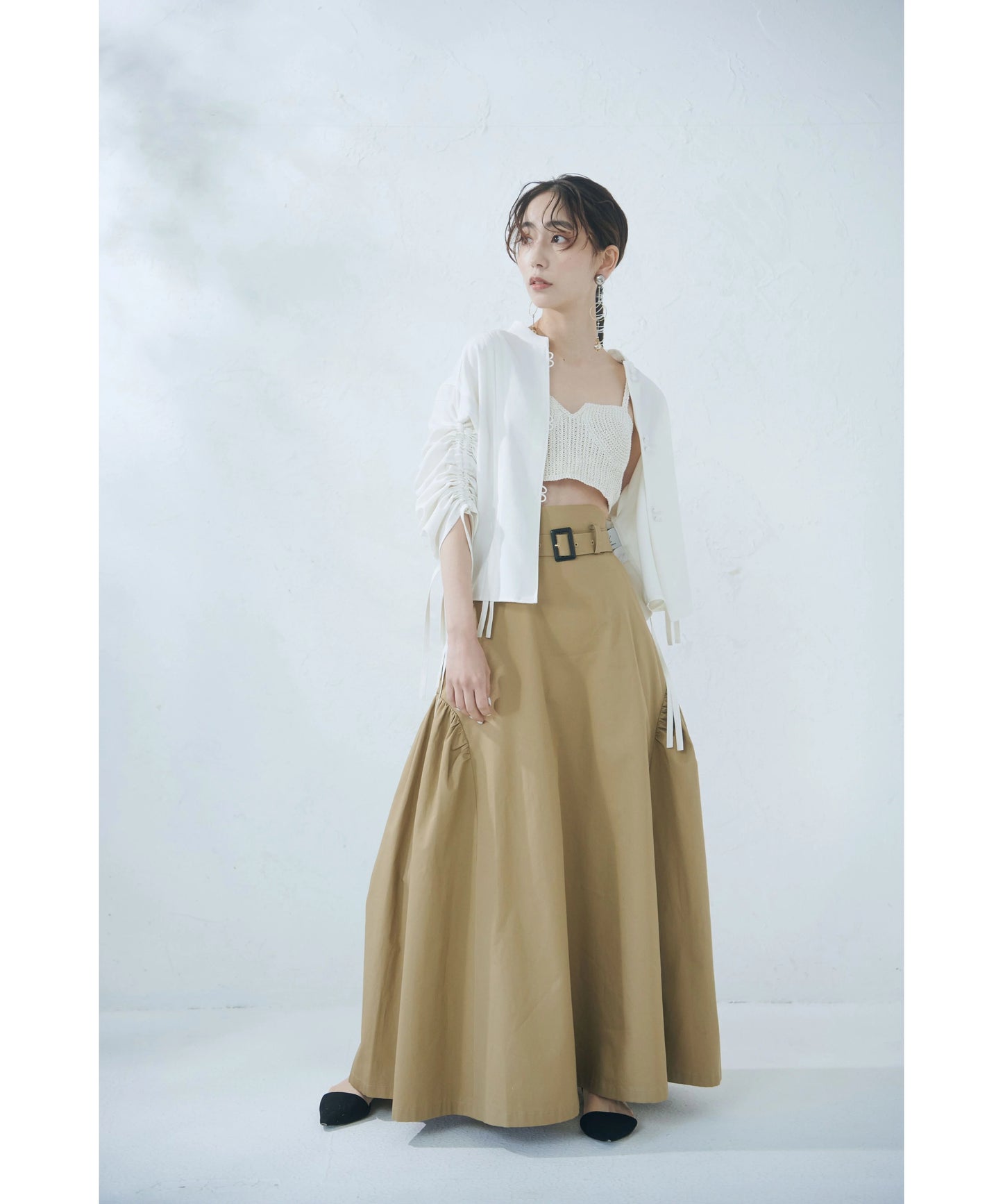 【jesh】Gather High Waist Skirt	/ Beige