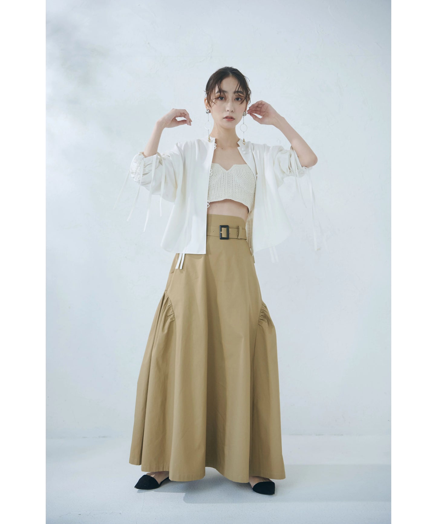 【jesh】Gather High Waist Skirt	/ Beige