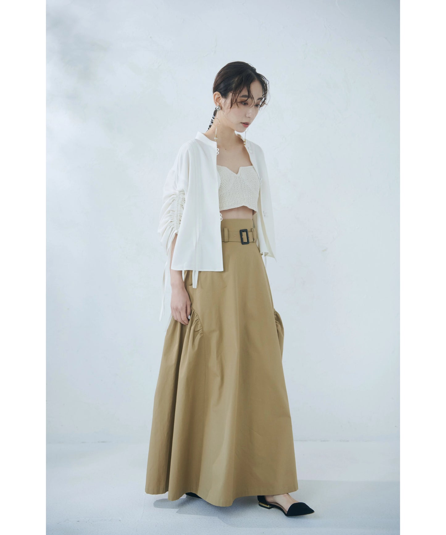 【jesh】Gather High Waist Skirt	/ Beige