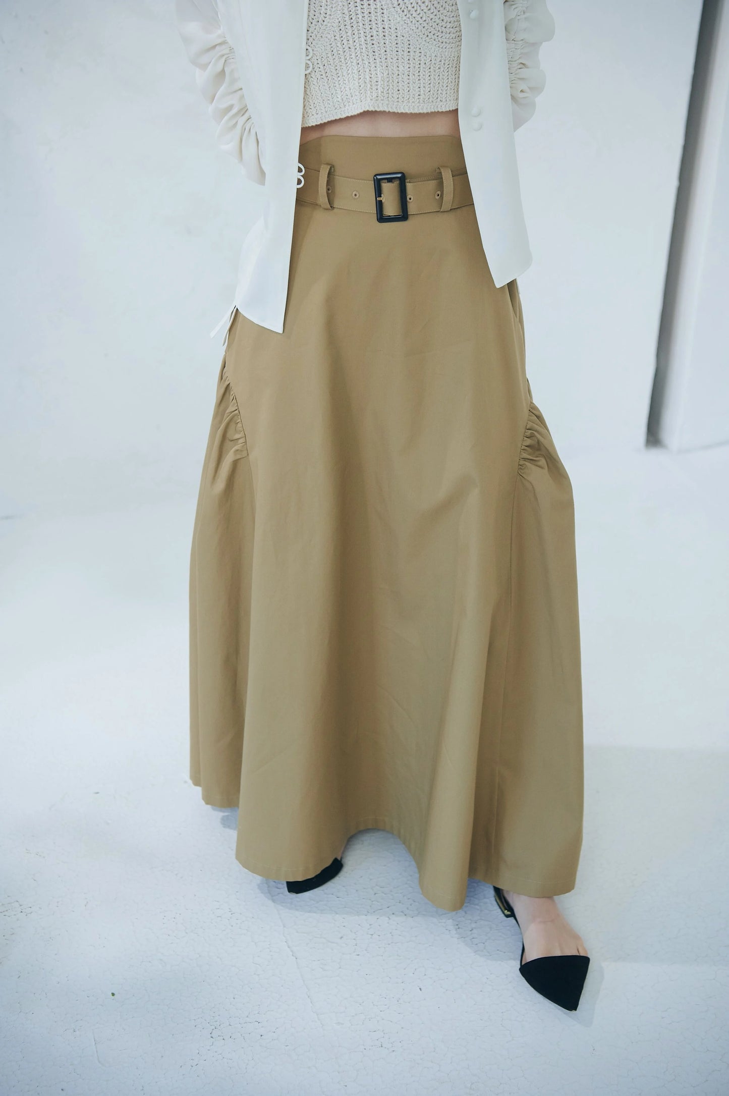 【jesh】Gather High Waist Skirt	/ Beige