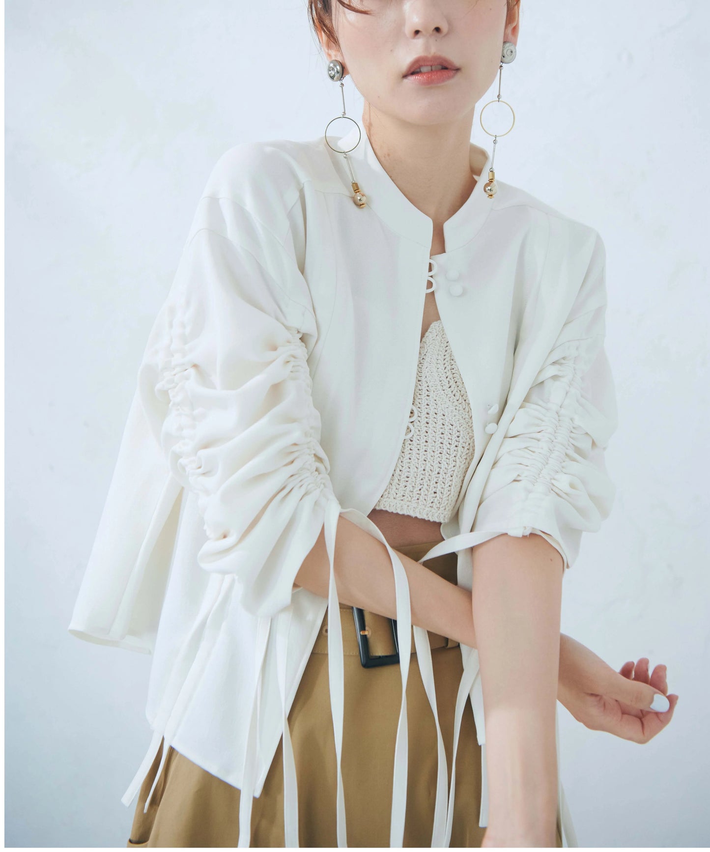 【jesh】Gather High Waist Skirt	/ Beige