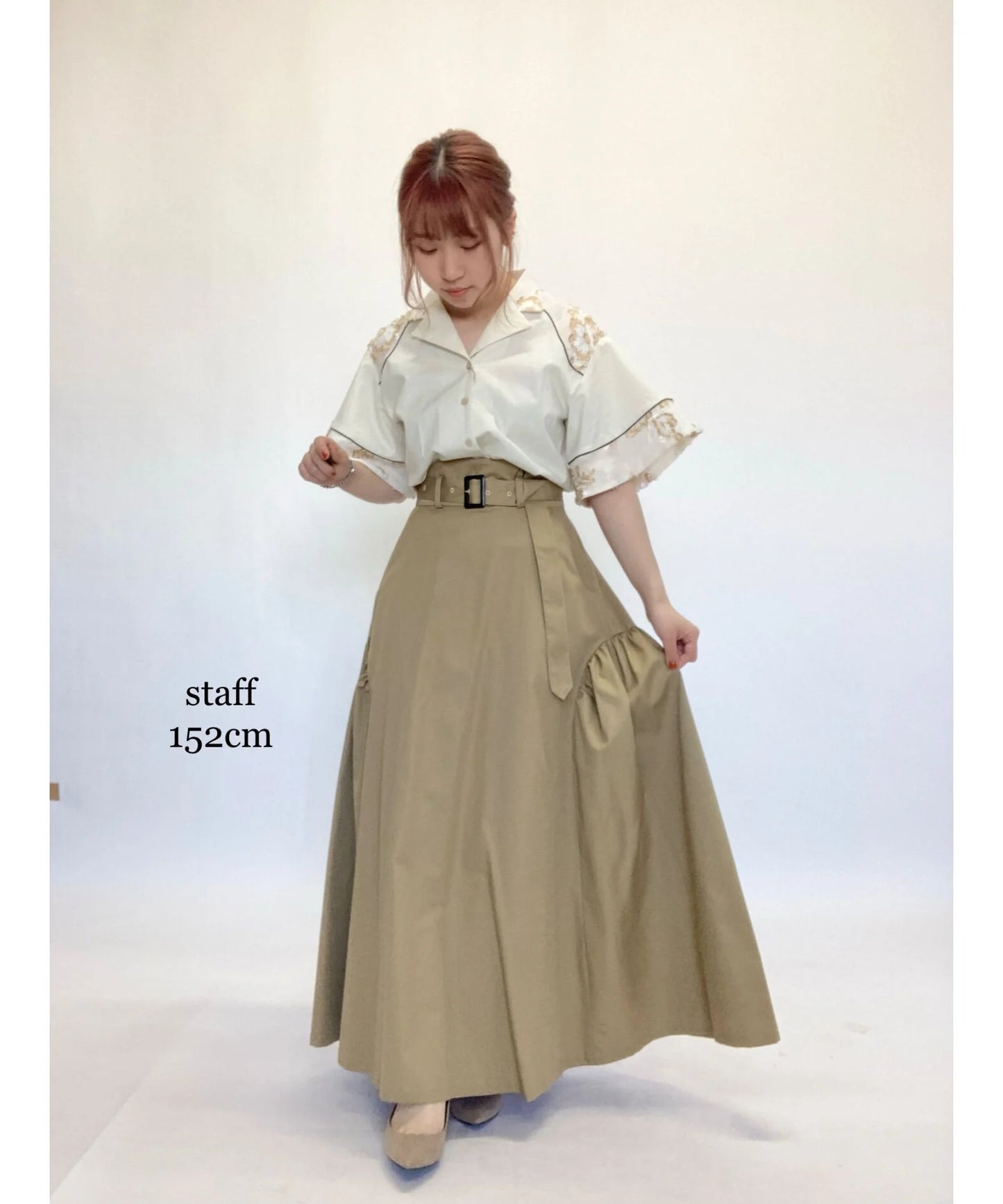 【jesh】Gather High Waist Skirt	/ Beige