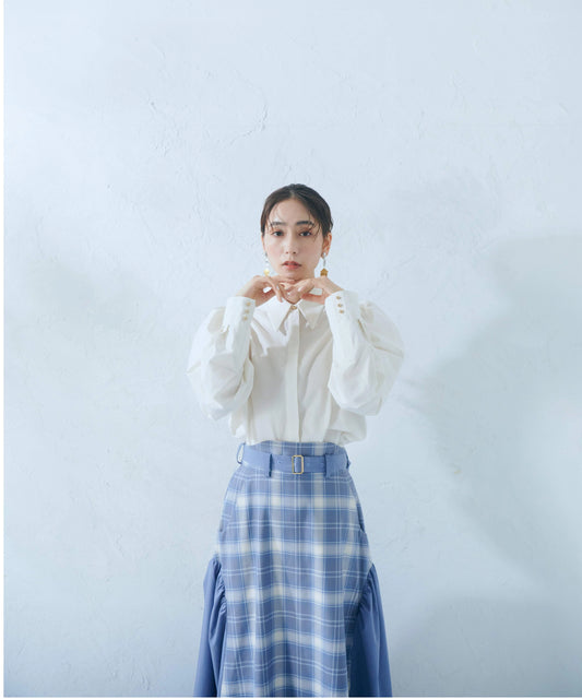 【jesh】Gather High Waist Skirt	/ Check