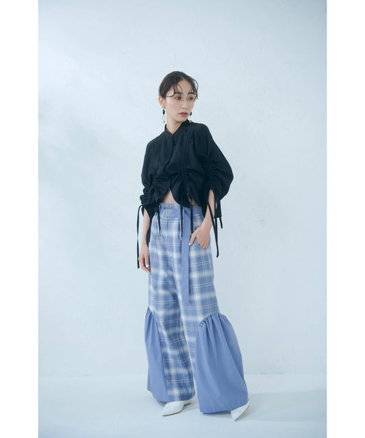 【jesh】Gather High Waist Wide Pants / Check