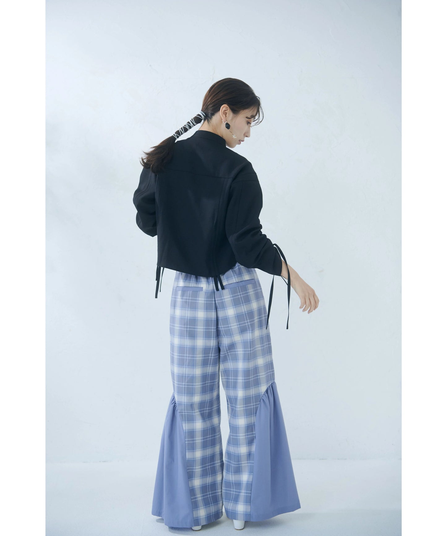 【jesh】Gather High Waist Wide Pants / Check