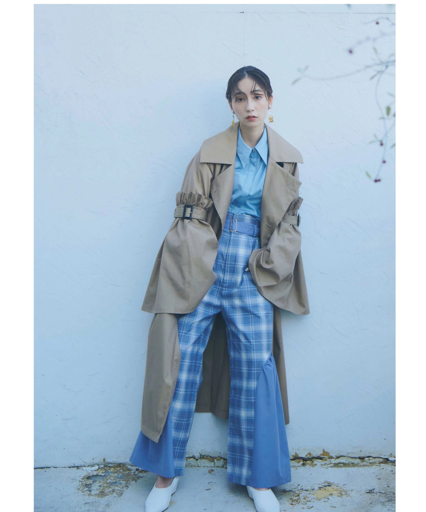 【jesh】Gather High Waist Wide Pants / Check