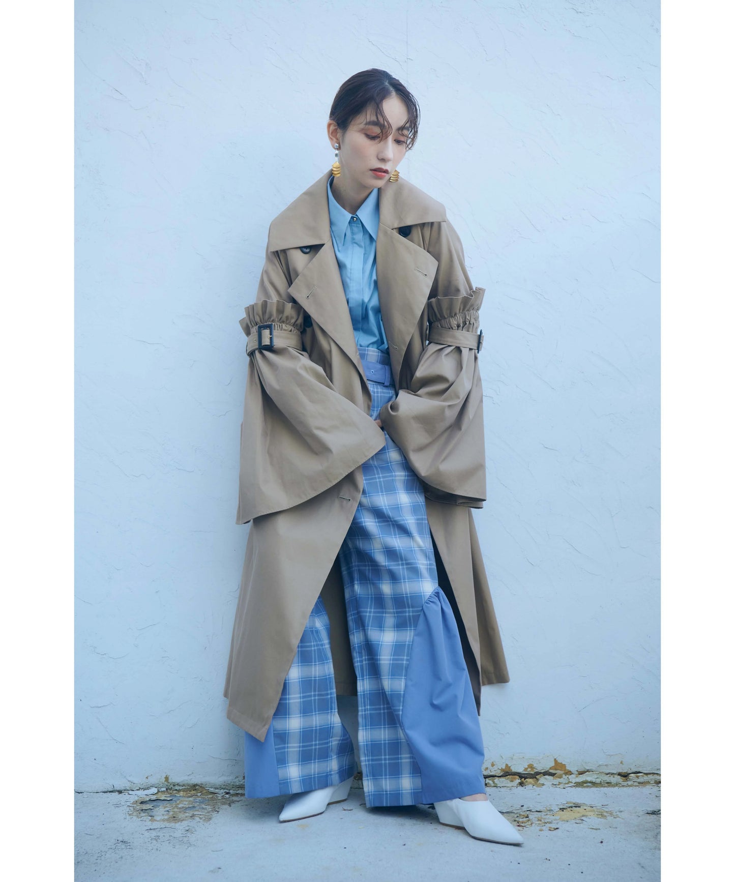 【jesh】Gather High Waist Wide Pants / Check